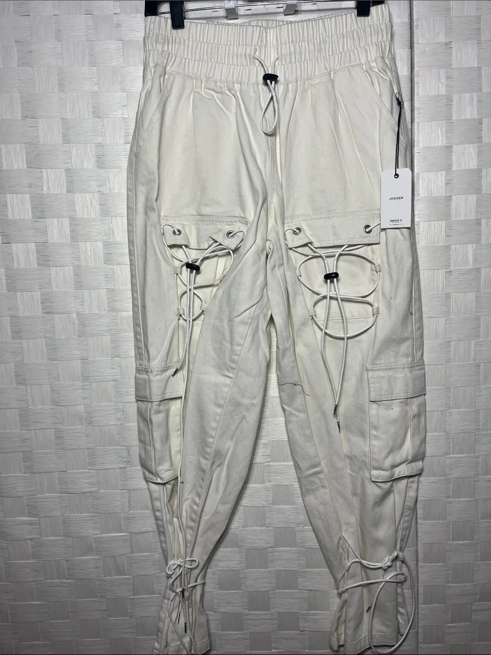 Forever 21 Off-White Lace-Up Cargo Pants Eye Catching Style